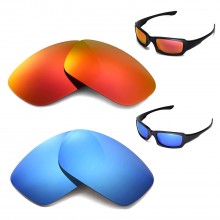 Walleva Two Pairs Polarized Lenses For Oakley Fives Squared Sunglasses - Fire Red + Ice Blue